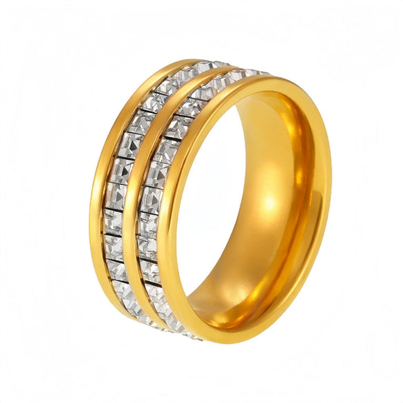 Wholesale Women's Light Luxury Style Doublelayer Zircon Ring Geometric 316L Stainless Steel 18K Gold Plated