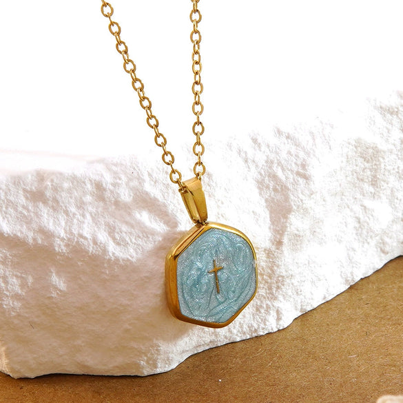 Wholesale Women's Light Luxury Style Electroplated Stainless Steel Cross Geometric Oshaped Chain Necklace