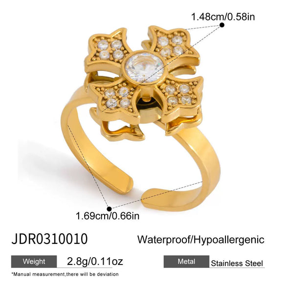 Wholesale Women's Light Luxury Style Electroplated Stainless Steel Flower Pattern Rotating Ring Jewelry
