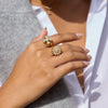 Wholesale Women's Light Luxury Style Electroplated Stainless Steel Flower Pattern Rotating Ring Jewelry