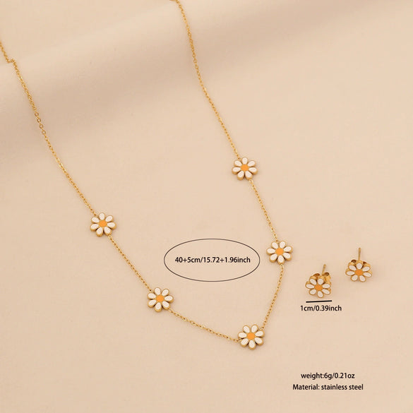 Wholesale Women's Light Luxury Style Flower Shape Real Gold Plated Stainless Steel Necklace Set