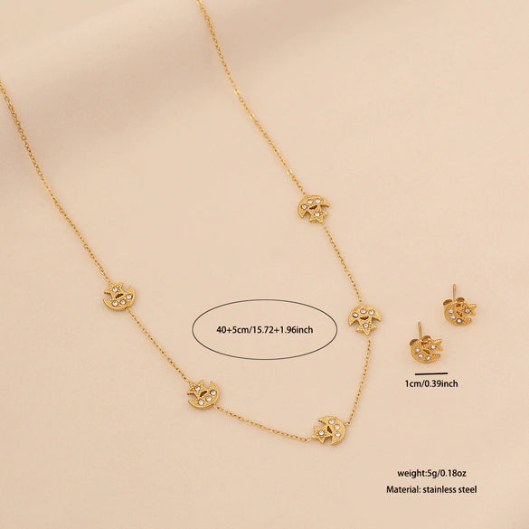 Wholesale Women's Light Luxury Style Flower Shape Real Gold Plated Stainless Steel Necklace Set