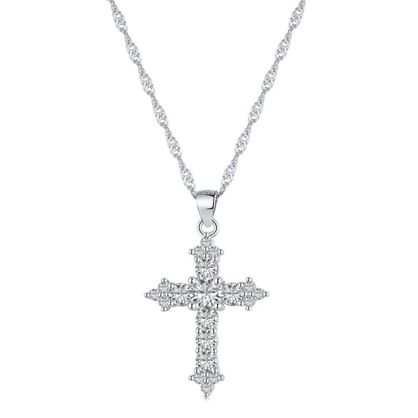 Wholesale Women's Light Luxury Style Geometric Cross S925 Sterling Silver Necklace With Electroplating