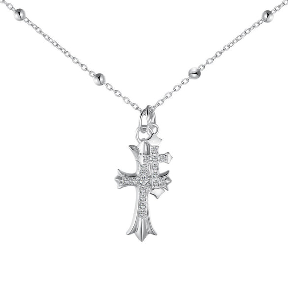 Wholesale Women's Light Luxury Style Geometric Cross S925 Sterling Silver Necklace With Electroplating