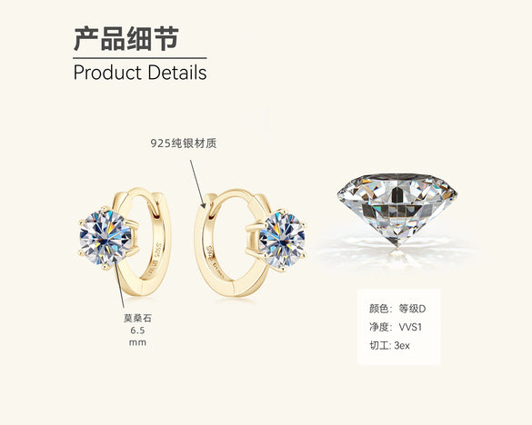 Wholesale Women's Light Luxury Style Geometric Moissanite Earrings In S925 Silver With Electroplating