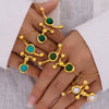 Wholesale Women's Light Luxury Style Geometric Stainless Steel Natural Stone Shell Bead Ring With Electroplating