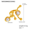Wholesale Women's Light Luxury Style Geometric Stainless Steel Natural Stone Shell Bead Ring With Electroplating