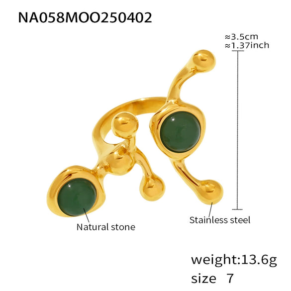 Wholesale Women's Light Luxury Style Geometric Stainless Steel Natural Stone Shell Bead Ring With Electroplating