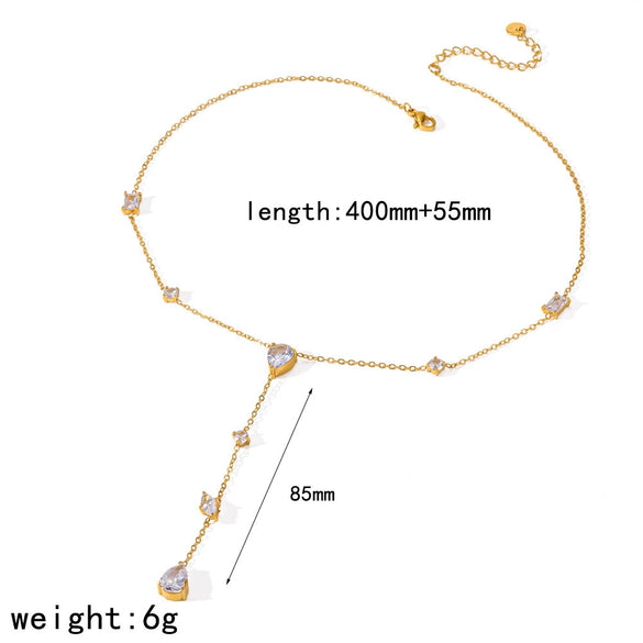 Wholesale Women's Light Luxury Style Geometric Stainless Steel Necklace And Bracelet Jewelry Set With Multiple Zircon Stones And Pvd Furnace Vacuum Real Gold Plating