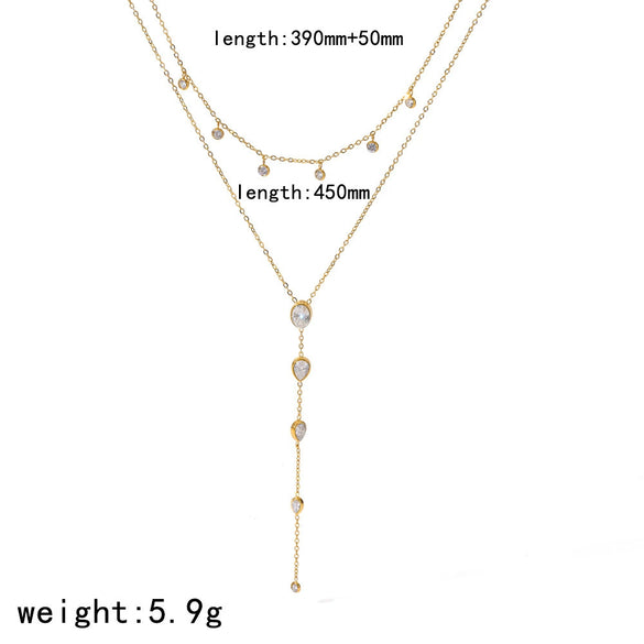 Wholesale Women's Light Luxury Style Geometric Stainless Steel Necklace And Bracelet Jewelry Set With Multiple Zircon Stones And Pvd Furnace Vacuum Real Gold Plating