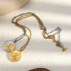 Wholesale Women's Light Luxury Style Geometric Stainless Steel Vacuum Plated In Furnace Coin Sun Side Chain Necklace