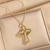 Wholesale Women's Light Luxury Style Gold Plated Copper Zircon Inlaid Cross Pendant Necklace With O Word Chain