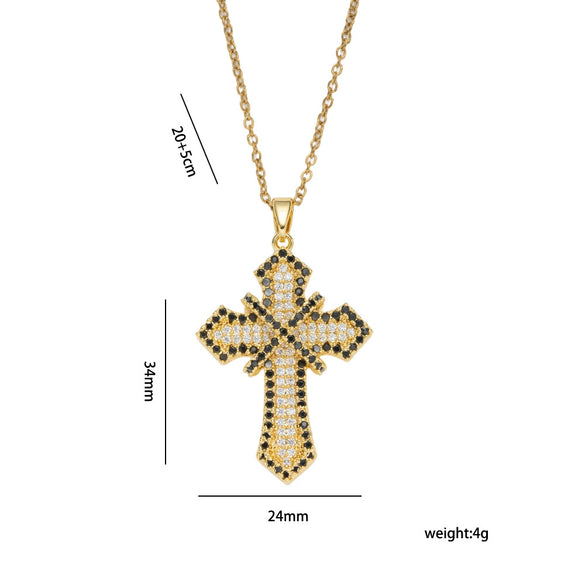 Wholesale Women's Light Luxury Style Gold Plated Copper Zircon Inlaid Cross Pendant Necklace With O Word Chain