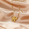 Wholesale Women's Light Luxury Style Gold Plated Stainless Steel Flower Cross Chain Necklace And Earrings Jewelry