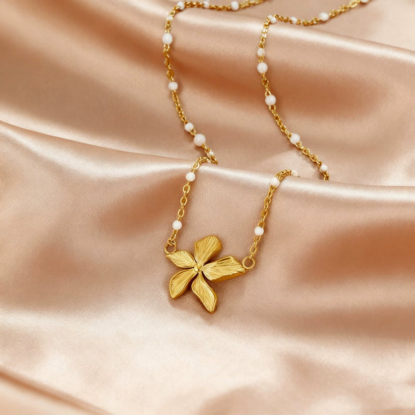 Wholesale Women's Light Luxury Style Gold Plated Stainless Steel Flower Cross Chain Necklace And Earrings Jewelry