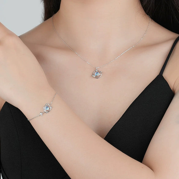 Wholesale Women's Light Luxury Style Inlaid Zircon Planet Trajectory Silver Necklace With Cross Chain