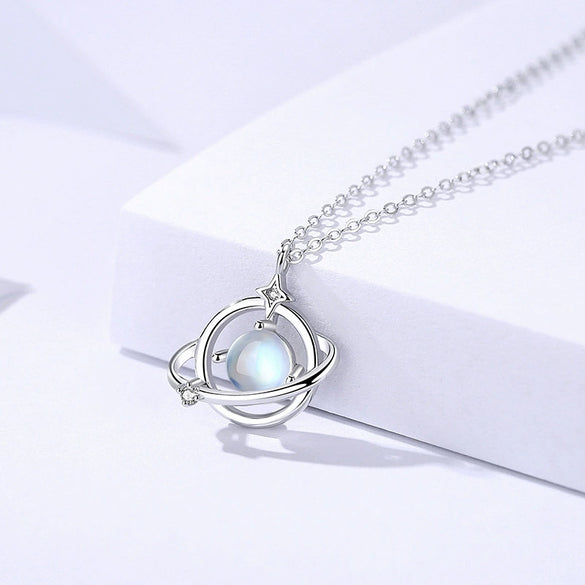 Wholesale Women's Light Luxury Style Inlaid Zircon Planet Trajectory Silver Necklace With Cross Chain