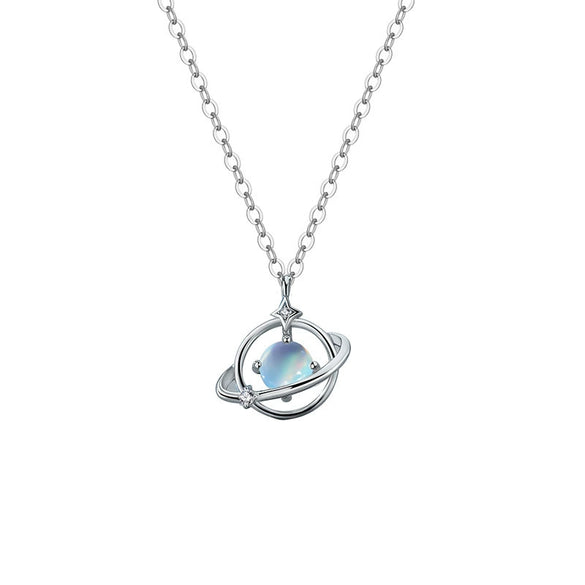 Wholesale Women's Light Luxury Style Inlaid Zircon Planet Trajectory Silver Necklace With Cross Chain