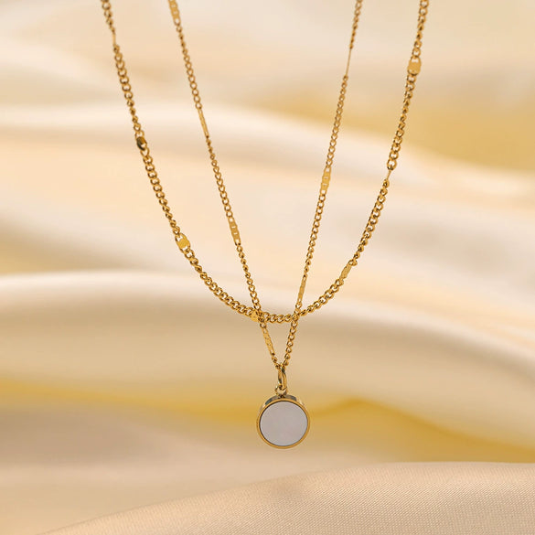 Wholesale Women's Light Luxury Style 18K Gold Plated Heart And Drop Shape Titanium Steel Snake Bone Chain Doublelayer Necklace