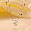 Wholesale Women's Light Luxury Style 18K Gold Plated Heart And Drop Shape Titanium Steel Snake Bone Chain Doublelayer Necklace