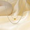 Wholesale Women's Light Luxury Style 18K Gold Plated Heart And Drop Shape Titanium Steel Snake Bone Chain Doublelayer Necklace