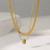 Wholesale Women's Light Luxury Style 18K Gold Plated Heart And Drop Shape Titanium Steel Snake Bone Chain Doublelayer Necklace