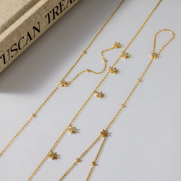 Wholesale Women's Light Luxury Style 18K Gold Plated Stainless Steel Oshaped Chain Jewelry Set With Flower Pendant