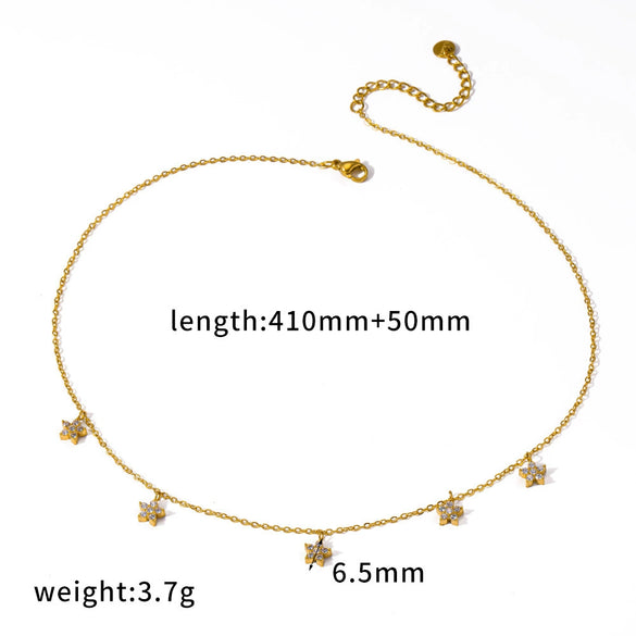 Wholesale Women's Light Luxury Style 18K Gold Plated Stainless Steel Oshaped Chain Jewelry Set With Flower Pendant