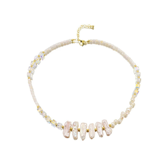Wholesale Women's Light Luxury Style Natural Freshwater Pearl Ushaped Bead Necklace With Bamboo Chain