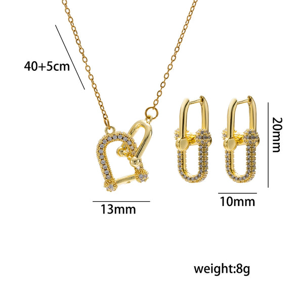 Wholesale Women's Light Luxury Style Real Gold Plated Copper Inlaid With Zircon Oshaped Chain Necklace With Ushaped Letters And Numbers Pendant
