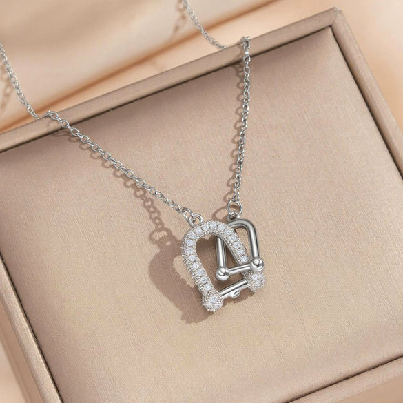 Wholesale Women's Light Luxury Style Real Gold Plated Copper Inlaid With Zircon Oshaped Chain Necklace With Ushaped Letters And Numbers Pendant