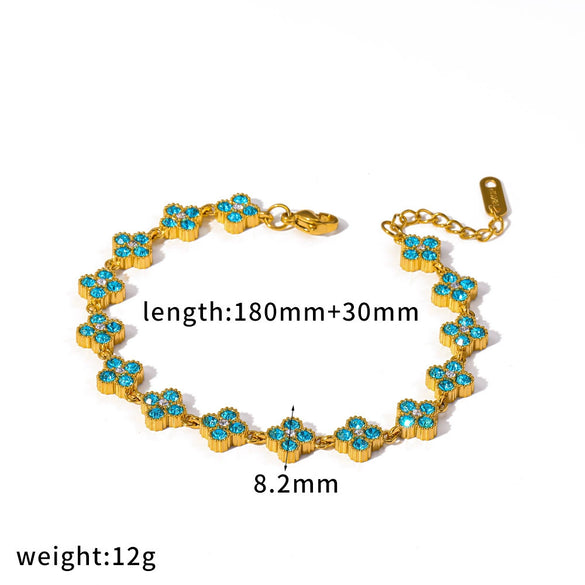 Wholesale Women's Light Luxury Style Real Gold Plated Stainless Steel Flower Pattern Bracelet With Diamond Inlay