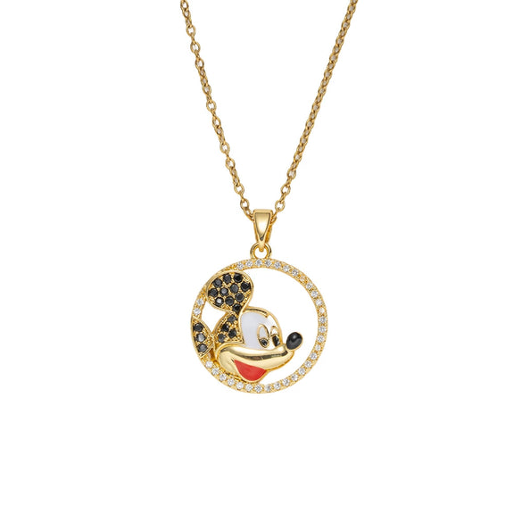 Wholesale Women's Light Luxury Style Round Pattern Gold Plated Titanium Steel O Word Chain Necklace With Copper Inlaid With Zircon Pendant