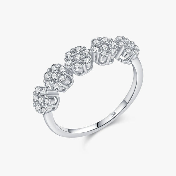 Wholesale Women's Light Luxury Style S925 Sterling Silver Flower Pattern Ring Necklace Earrings Bracelet Set With Electroplating