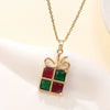 Wholesale Women's Light Luxury Style Stainless Steel And Copper Necklace With Glass Inlay Of Cartoon Characters Christmas Tree And Bow