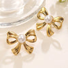 Wholesale Women's Light Luxury Style Stainless Steel Electroplated Bow Tie Pearl Earrings