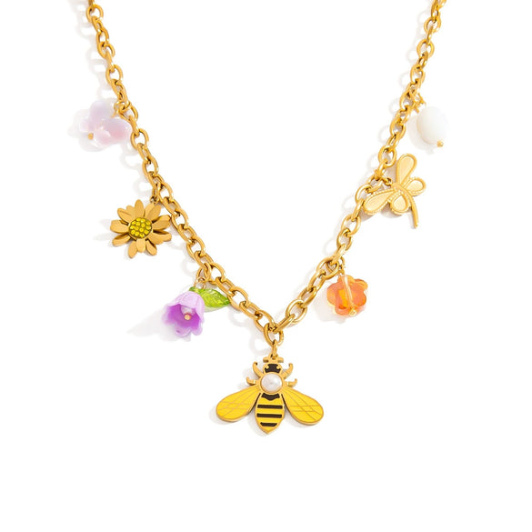 Wholesale Women's Light Luxury Style Stainless Steel Electroplated Necklace With Heart Shape Fruit Flower Bow Insect Leaf Ushaped Star Animal Zodiac Patterns
