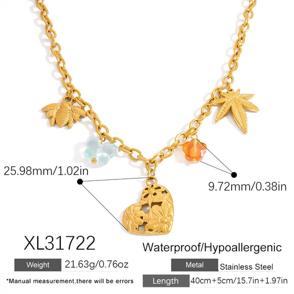Wholesale Women's Light Luxury Style Stainless Steel Electroplated Necklace With Heart Shape Fruit Flower Bow Insect Leaf Ushaped Star Animal Zodiac Patterns