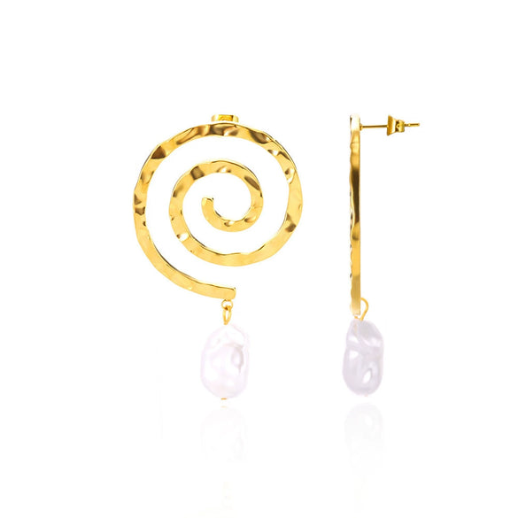 Wholesale Women's Light Luxury Style Stainless Steel Fresh Water Pearl Earrings With Flower And Leaves Pattern And Electroplating Design