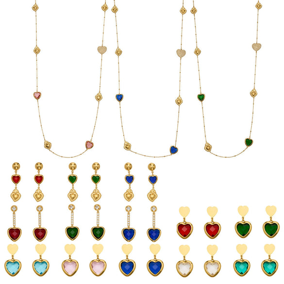 Wholesale Women's Light Luxury Style Stainless Steel Heart Plated 18K Gold Zircon Jewelry Set With Earrings And Necklace