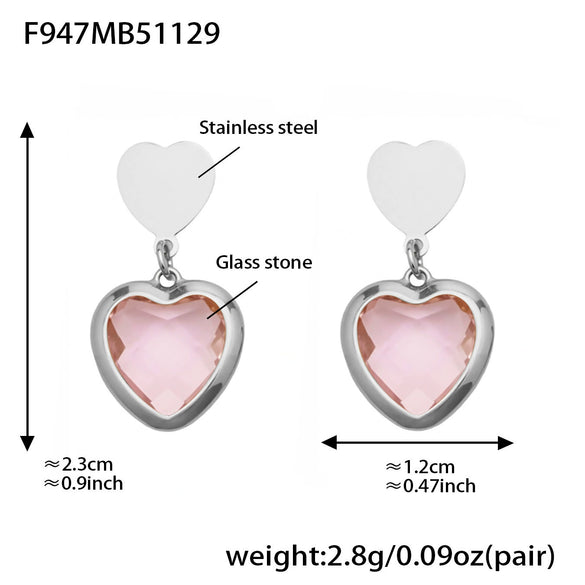 Wholesale Women's Light Luxury Style Stainless Steel Heart Plated 18K Gold Zircon Jewelry Set With Earrings And Necklace