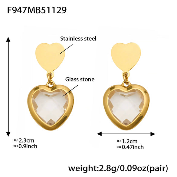 Wholesale Women's Light Luxury Style Stainless Steel Heart Plated 18K Gold Zircon Jewelry Set With Earrings And Necklace