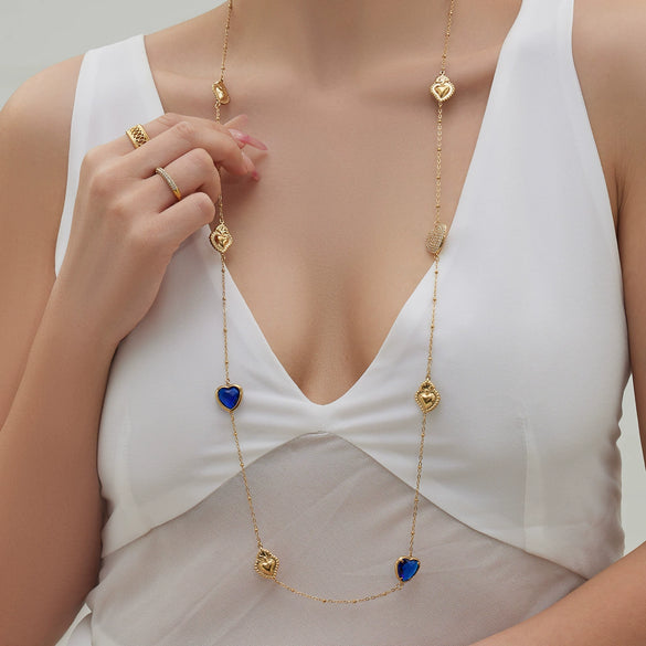 Wholesale Women's Light Luxury Style Stainless Steel Heart Plated 18K Gold Zircon Jewelry Set With Earrings And Necklace