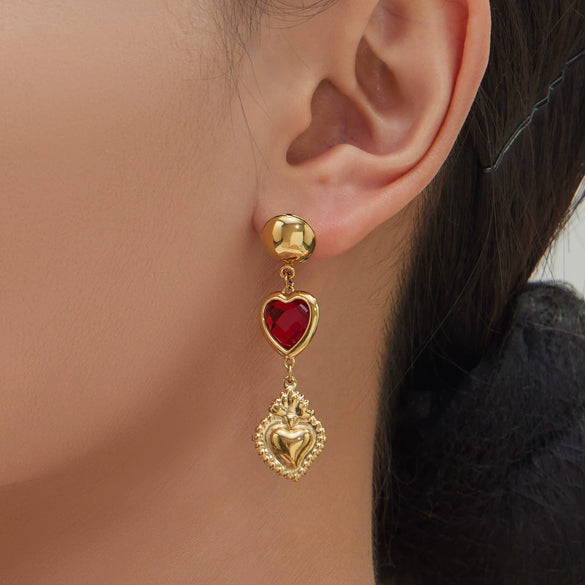 Wholesale Women's Light Luxury Style Stainless Steel Heart Plated 18K Gold Zircon Jewelry Set With Earrings And Necklace