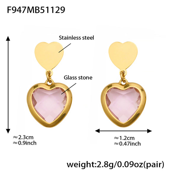 Wholesale Women's Light Luxury Style Stainless Steel Heart Plated 18K Gold Zircon Jewelry Set With Earrings And Necklace