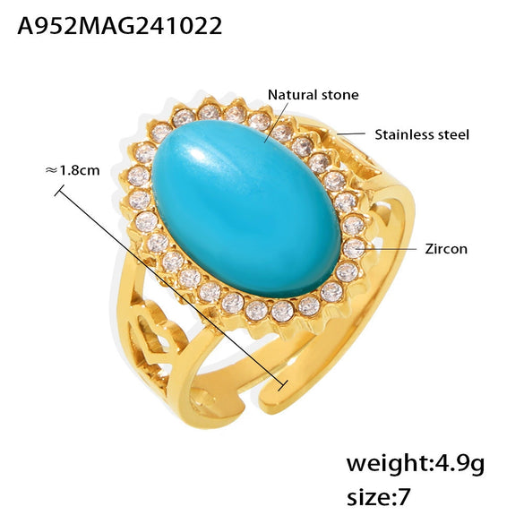 Wholesale Women's Light Luxury Style Stainless Steel Natural Zircon Stone Open Ring With Wave And Geometric Pattern Pvd Electroplated