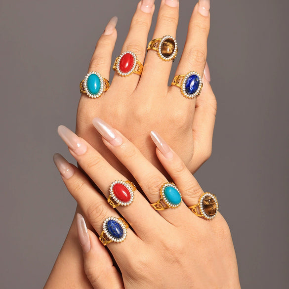 Wholesale Women's Light Luxury Style Stainless Steel Natural Zircon Stone Open Ring With Wave And Geometric Pattern Pvd Electroplated