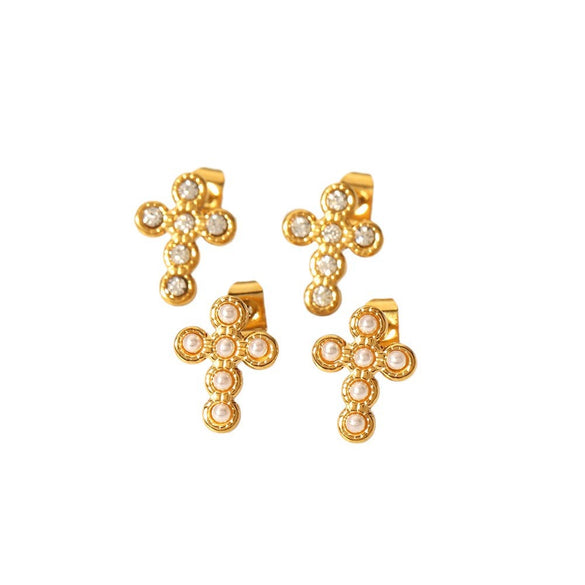 Wholesale Women's Light Luxury Style Stainless Steel Stud Earrings With Star Pattern And Cross Shape Electroplated
