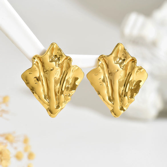 Wholesale Women's Light Luxury Style Stamped Geometric Stainless Steel Irregular Pleated Earrings