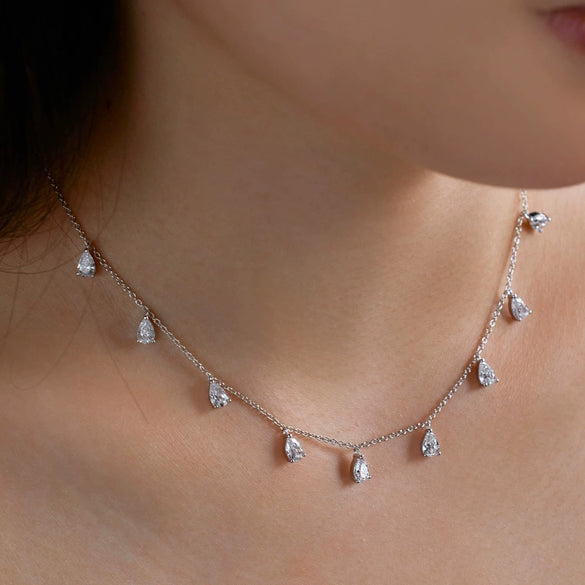 Wholesale Women's Light Luxury Style 925 Sterling Silver Pearshaped Zircon Pendant Clavicle Chain Necklace With Electroplating